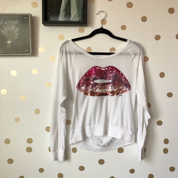 PINK Victoria's Secret Tops - PINK Embroidered Sequin Lips Long Sleeve